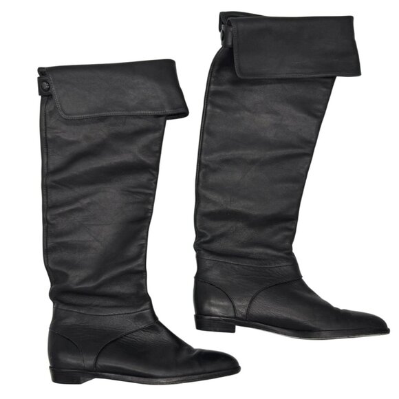 Diane Von Furstenberg Vintage Black Leather Over-the-Knee Boots Riding Style - 5 - Picture 2 of 9